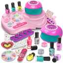 Amagoing Nail Polish Set for Girls Ages 7-12, Kids Nail Art Studio Kit, Non Toxic Quick Dry Nail Polish, Nail Dryer, Storage Desk, Glitter, Cool Girls Stuff, Birthday Gifts Ideas 8 9 10 11 Years Old