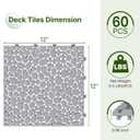 Rovibek 60PCS Plastic Interlocking Deck Tiles, 12"x12" Pebble Deck Tiles, Patio Flooring Outdoor Waterproof, Non-Slip, Indoor & Outdoor Use for Balcony Balcony Bathroom Backyard, Gray