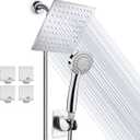 Stainless Steel Shower Head/Handheld Combo Set, 8'' Rainfall with 60'' Hose, Anti-leak, Flow Regulator, Chrome, 4 Shower Hooks (Sliver)
