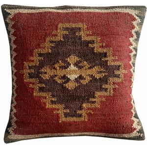 Indian Vintage Kilim Square Pillow Cover 18X18 Pillows Boho Ethnic Cushion Cover, Decorative Throw Pillows Cases (Jute Red Mix Color)
