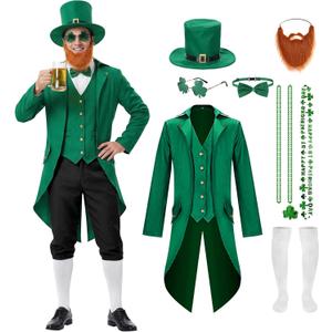 Leprechaun Costume Men,Irish Costume Include Leprechaun Beard Jacket Vest Hat,St Patricks Day Costumes for Men (Small)