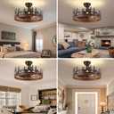Farmhouse Rustic Ceiling Fan with Light and Remote, 21 Inch Flush Mount Vintage Bladeless Rustic Chandeliers Fan, Rustic Ceiling Fan for Living Room, Bedroom, Hallway, Entryway Lighting