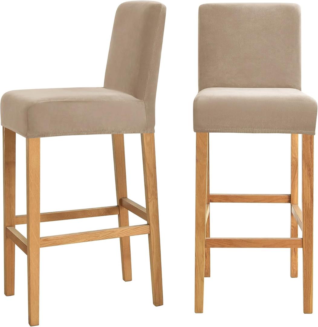 Velvet Chair Covers for Pub Chairs,Counter Stool Slipcovers, Stretch Bar Stool Chair Covers Pack of 2 (Khaki)