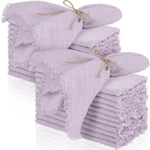 TURSTIN 24 Pieces Lavender Purple Cotton Linen Wedding Napkin Square Rustic Fringe Table Napkin for Dinners, Parties, Weddings