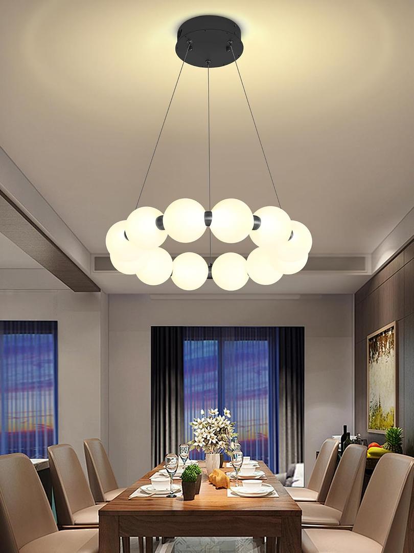 Dia 16" Modern Ring Chandeliers Black Round Pendant Light Fixture Globe Chandelier for Dining Room Living Room Bedroom