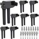 Sorghum Ignition Coil Pack and Spark Plugs Compatible with Dodge Ram 1500 2500 3500 Charger Durango Challenger Chrysler 300 Aspen Jeep Grand Cherokee Replace# UF504 C1526 5C1569 GN10352 Set of 8