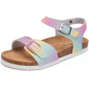 Torotto Toddler Kids Sandals Boys Girls Cork Footbed Sandals with Adjustable Buckle Casual Slides Open Toes Flat (11 Little Kid, Lhj396/Rainbow)