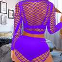 Women's Mesh Lingerie Fishnet Babydoll Mini Dress Bodysuit See Through Shirts Long Sleeves Lingerie Bodysuit Cover Up (White)