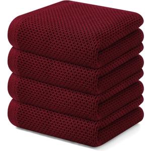Kitinjoy 100% Cotton Waffle Weave Kitchen Towels, 4-Pack Super Soft and Absorbent Dish Towels for Drying Dishes, Kitchen Hand Towels, 13 in x 28 in, Burgundy