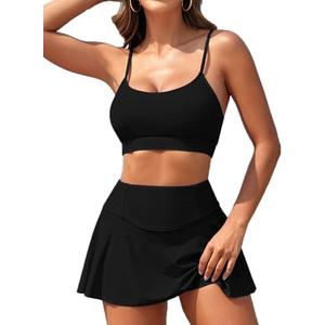 Kisscynest Womens Swim Skirt High Waisted Bikini Sets Two Piece Tummy Control Swimsuits Scoop Neck Sporty Bathing Suit, Size: S