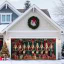 HOMETITUTE Christmas Garage Door Banner 13x6ft Nutcracker Holiday Decoration with Red Green Curtains Gift Boxes for Outdoor Xmas Party Wall Display Photo Backdrop House