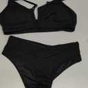 HYTENSUN Women's V Cut High Waisted Bikini Ribbed V-Wired Cami Two Pieces Swimsuit (Black) S