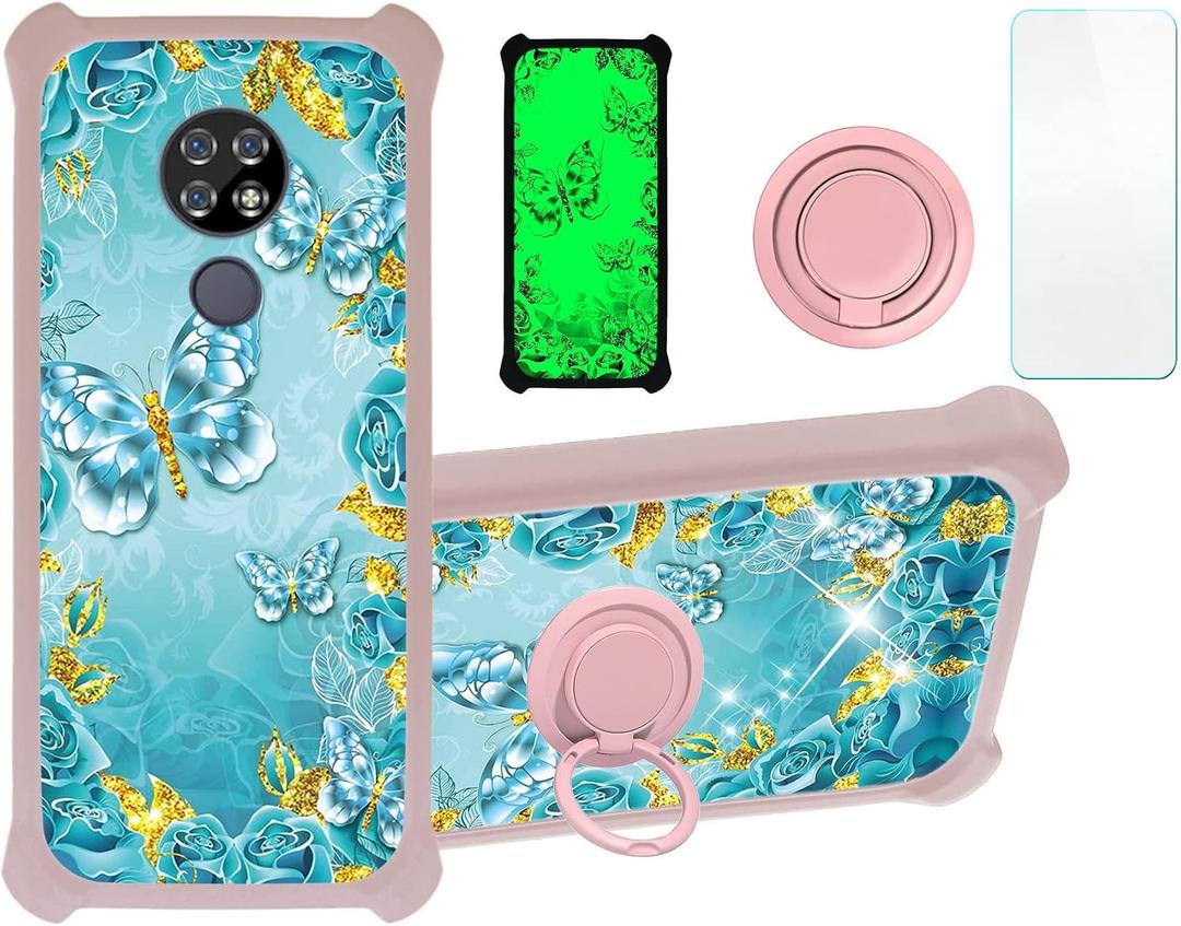jioeuinly Cricket Ovation Case Compatible with AT&T Radiant Max Phone Case(U705AC/U705AA) Cover [with Tempered Glass Screen Protector][Hard PC + Soft Silicone][Gold Glitter+Luminous] JSF-YHD