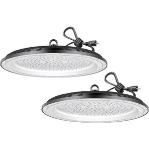 2 Pack UFO LED High Bay Light 200W, 30000 LM 6500K Commercial Lighting Fixture For Warehouse Workshop Barn Factory, IP65 Waterproof, Power Cord Included