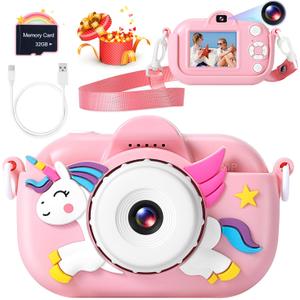 Kids Camera for Toddler Girls Boys Aged 3-9, YEEHAO 32MP Kids Toys Digital Camera 3 4 5 6 7 8 9 Year Old Girls, Children Birthday Gift for Kids (Bright Pink)
