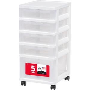 IRIS USA Craft Plastic Organizers and Storage, Rolling Storage Cart for Classroom Supplies, Storage Organizer for Art Supplies, Drawer Top Organizer for Small Parts, 5 Drawers, White/Clear