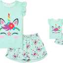 QPANCY Matching Girls & Dolls Pajamas Unicorn Pj Sets Summer Cotton Sleepwear, 4-5Y