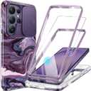 GVIEWIN for Samsung Galaxy S26 Ultra Case, [Slide Camera Cover & Built-in HD Screen Protector] [2 Front Frames] Shockproof Military Grade Protective Marble Phone Case S26 Ultra 6.9" (Quicksand/Purple)