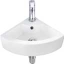 Small Corner Bathroom Sink - White Triangle Porcelain Ceramic Wall Mount Vessel Sink, Above Counter Design with Single Faucet Hole & Overflow