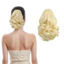Tiklans Blonde Ponytail Extension, 9" Short Claw Clip in Ponytail Hair Extensions Hair Piece Natural Soft Synthetic Curly Wavy Pony Tail Hair Pieces for Women (Platinum Blonde