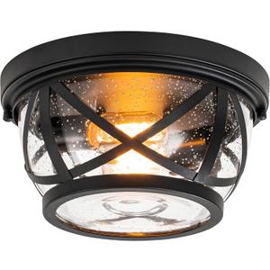 Flush Mount Ceiling Light Fixture Black, 2-Light Modern Farmhouse Porch Light Ceiling Mount for Outdoor, Indoor Flush Mount Lights Fixture for Hallway Foyer Kitchen Bathroom with Seeded Glass