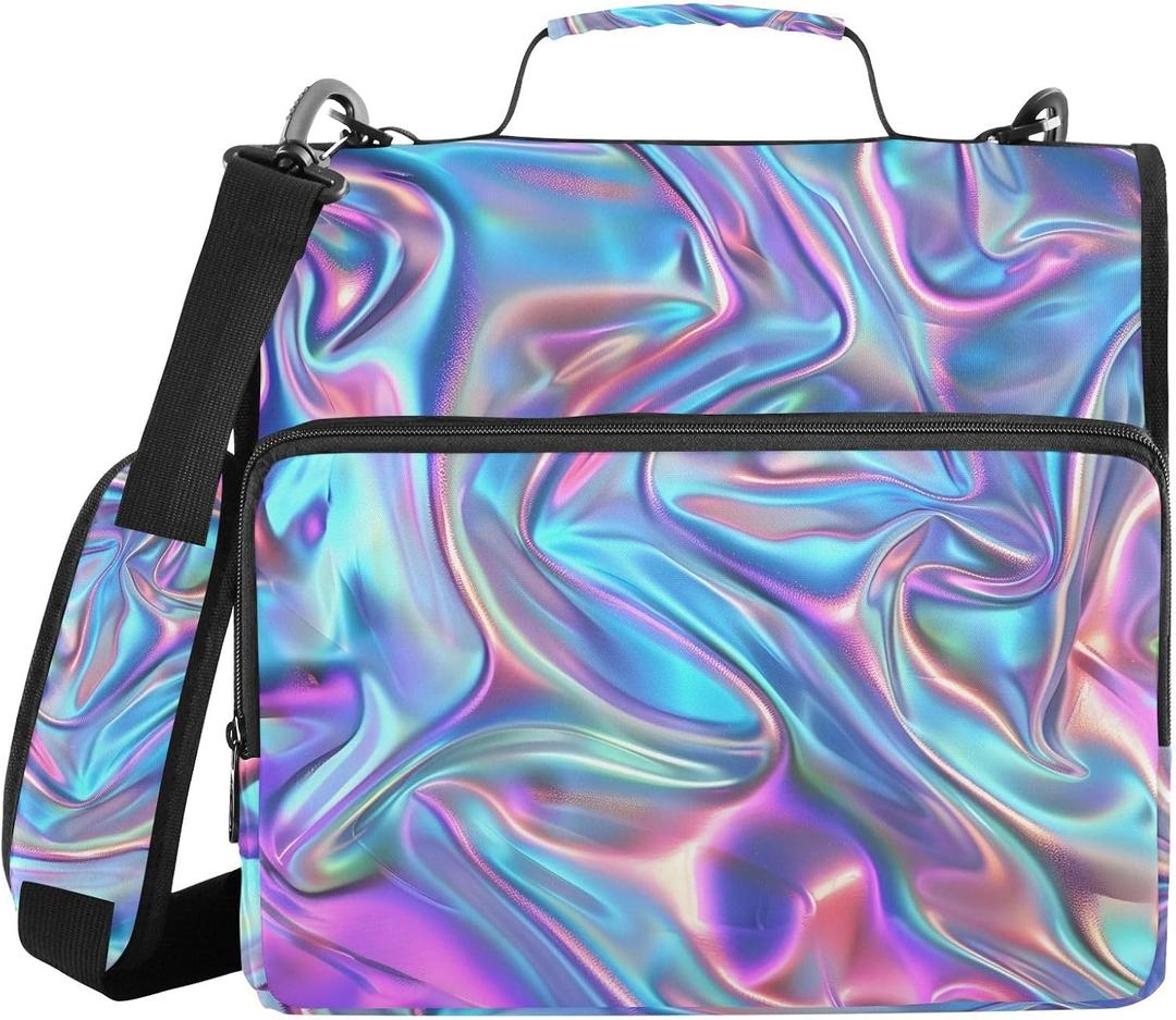 3 Ring Binder Zipper Binders Purple Laser Expanding File Folder Bag with Shoulder Strap