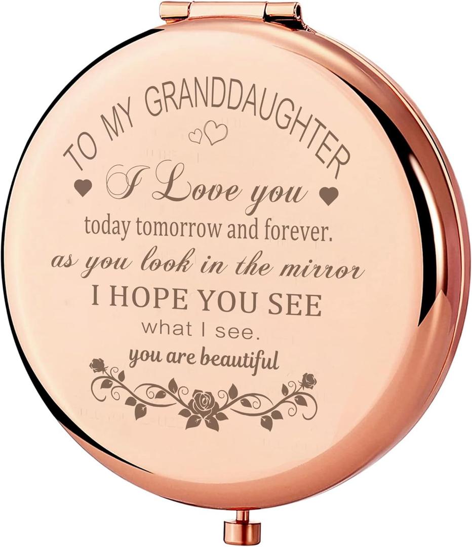 GAOLZIUY Granddaughter Makeup Compact Mirror - Grandma & Grandpa Gift, Birthday Present with Light & Magnification (Rose Gold-daughter in Law)