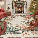 Lahome Floral Christmas Rugs for Living Room, Washable Christmas Rug 8x10 Under Bed Soft Xmas Tree Rug, Stain Resistance Large Carpets for Dining Room Office Home Decor, Beige/Multi