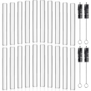 20Pcs 6 Inch Borosilicate Glass Pipe, 12mm OD, 9mm ID, 2mm Thick Wall, High Temperature Resistance Blowing Tube with 4 Cleaning Brushes - for Glass Blowing, Lampworking, Craft Projects