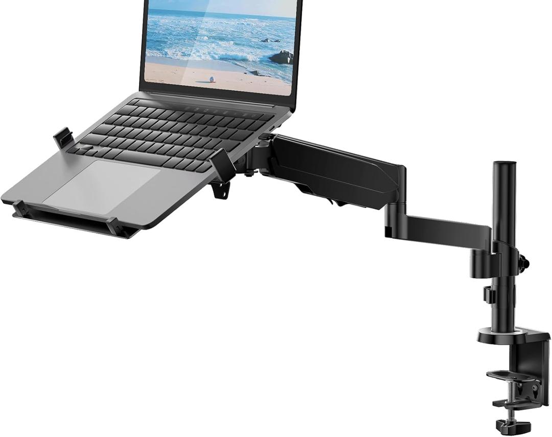 WALI Laptop Tray Desk Mount for 1 Laptop Notebook Fits 10-15.6 Inch, Gas Spring Monitor Arm with Vented Cooling Platform Stand (GSDM001LP), Black