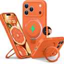 Liquid Silicone Case for iPhone 17 pro with Magnetic Ring Stand, Upgraded Camera Lens tection Mil-Grade Drop Shockof Soft Anti-Scratch Microfiber Lining(Orange)