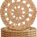 MIXUMON Woven Placemats Round, Natural Water Hyacinth Wicker Placemat for Dining Table, Large Handmade Woven Placemats Heat Resistant Non-Slip (13" - Set of 6)
