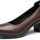 DREAM PAIRS Women's Chunky Closed Toe Low Block Heels Work Pumps Comfortable Round Toe Dress Wedding Shoes Nereida (10 Wide, Brown)