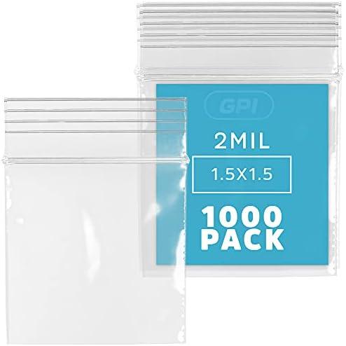 GPI - 900 Count, 1.5" x 1.5" Clear Plastic Reclosable Zip Bags, 2.5 Mil Thick, Strong & Durable Poly Baggies with Resealable Zip Top Lock for Travel, Storage, Packaging & Shipping