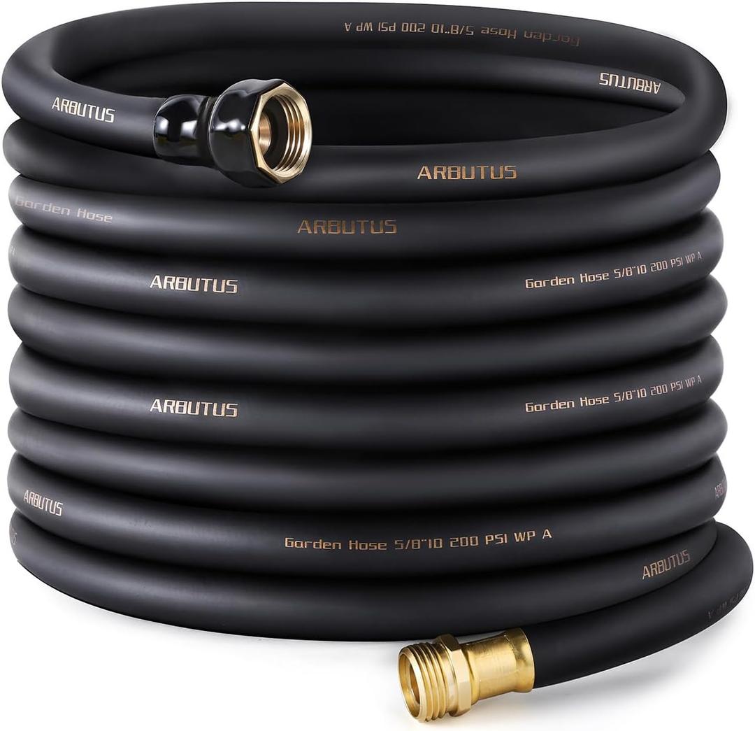 Garden Hose 5/8" x 75ft - Brass connector Rubber Heavy Duty Water Hose 600 PSI Burst Pressure, Durable Flexible Hose for Yard, Car Wash, Pets Black