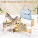 Purse Display Stand, 4 Pcs Large Stainless Steel Gold Risers Display Stands for Food Dessert Cupcake Shoe Perfume Jewelry Handbag Purse Figure