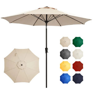 Ayge 9FT Large Outdoor Patio Umbrella Market Table Umbrella-UV Resistant, Easy Push Button Tilt and Crank, 8 Sturdy Fiberglass Ribs Heavy-Duty Pool Umbrella for Deck, Backyard,Garden,Brown