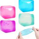 4pack Stress Cube Squishy Stress Balls for Kids Ice Cubes Squishy for Adults Fidget Toy for Your Best Mellow and Chill Square Shape with Filling in Pink Purple Blue Green for All Age(4pcs)