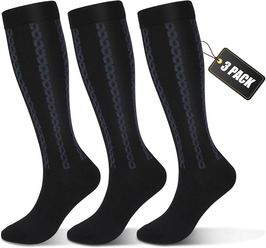 FULLSOFT Medical Graduated 30-40mmHg Compression Socks for Women&Men Circulation Knee High Socks Hiking Running Stockings (Small-Medium, 00-3 Pack-Black)