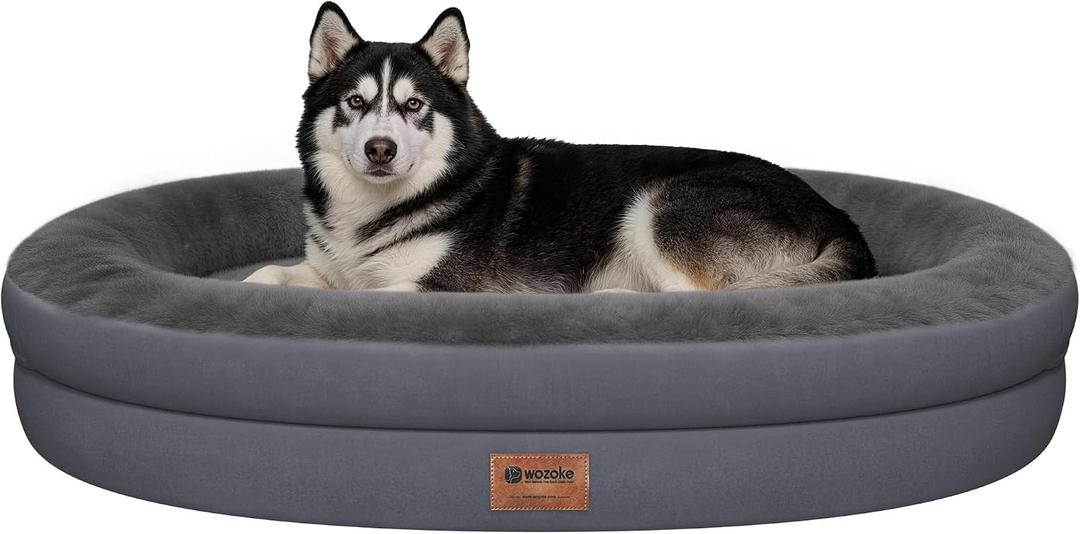 Waterproof Orthopedic Dog Bed for Extra Large Dogs, Silver | Supportive Crate Foam Relieves Joint Pressure, 360Bolsters, Waterproof Inner,Washable Cover, Non-slip Bottom, Dark Grey