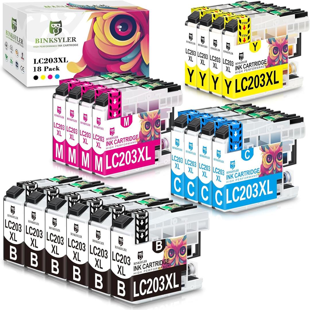18-Pack LC203 Ink Cartridges, High Yield Replacement for Brother LC203XL LC203BK LC201 Cartridge Work for MFC-J480DW MFC-J485DW MFC-J4620 MFC-J4420DW Printer (6BK,4C,4M,4Y)
