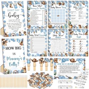 Funnymoom 426 Pcs Cowboy Baby Shower Games Set-8 Games, Includes Baby Shower Bingo, Price is Right, Guess Who, Word Scramble, Prediction and Advice, How Big is Mommy's Belly, Don't Say the Words