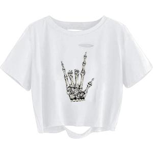 vblane Graphic Oversized Crop Tops for Women Loose Cropped Distressed Tshirt Short-Sleeve Vintage Boxy Tee Shirts (White) L