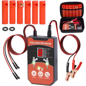 Universal Fuel Injector Tester Cleaner Tool Kit, 6 Size Cleaning Adapters 8 Pulse Modes Injector Tester 12V/5V Output Power Drive, 4 Wire Dual Channel DIY Fuel Injector Cleaner Tools