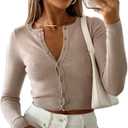 Giraropa Women's 2024 Cropped Cardigan Long Sleeve Button Down Lightweight Shrug Ribbed Knit Sweater Tops, S