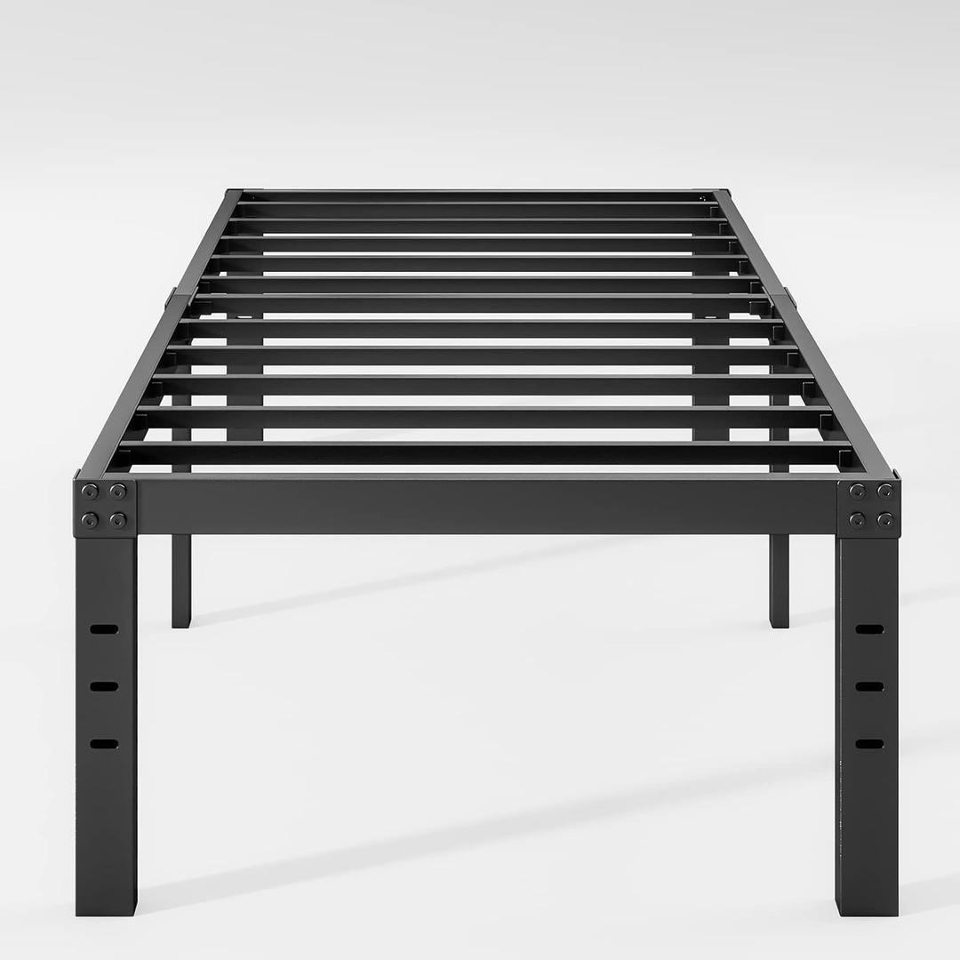 18 Inch Heavy Duty Twin Bed Frames No Box Spring Needed, Metal Platform Bed Frame Twin for Heavy People, Easy Assembly, Noise Free, Black