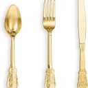 N9R 120pcs Gold Plastic Silverware, Disposable Silverware Include 40 Forks, 40 Spoons, 40 Knives, Gold Cutlery Set Disposable for Party, Wedding and Daily Use