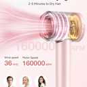 Hair Dryer, High-Speed Ionic Low Noise Blow Dryer with 160000 RPM Motor for Fast Drying, Thermo-Control Portable Hair Blow Dryer with Magnetic Nozzle for Home Travel Salon (P2306F Pink)