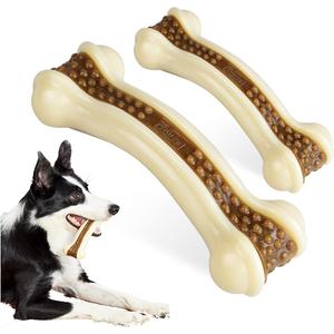 Dog Chew Toys for Aggressive Chewers Large Breed,2 Pack Beef Flavor Indestructible Dog Teething Chew Toys Bones for Large/Medium/Small Puppies,Pet Toy with Nylon