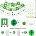 meowtastic Birthday Decorations, Happy Birthday Banner with Honeycomb Balls, Stars Hanging Swirls Streamers, Circle Dots Garland, Happy Birthday Party Decorations for Women Men Boys Girls (Green)